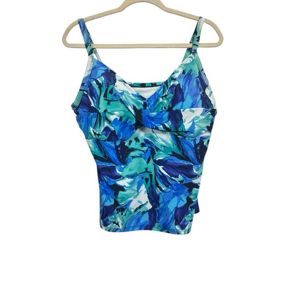 Croft & Barrow Womens Plus 20 W Tankini Swim Top Blue Watercolor Beach Vacation - Picture 1 of 7